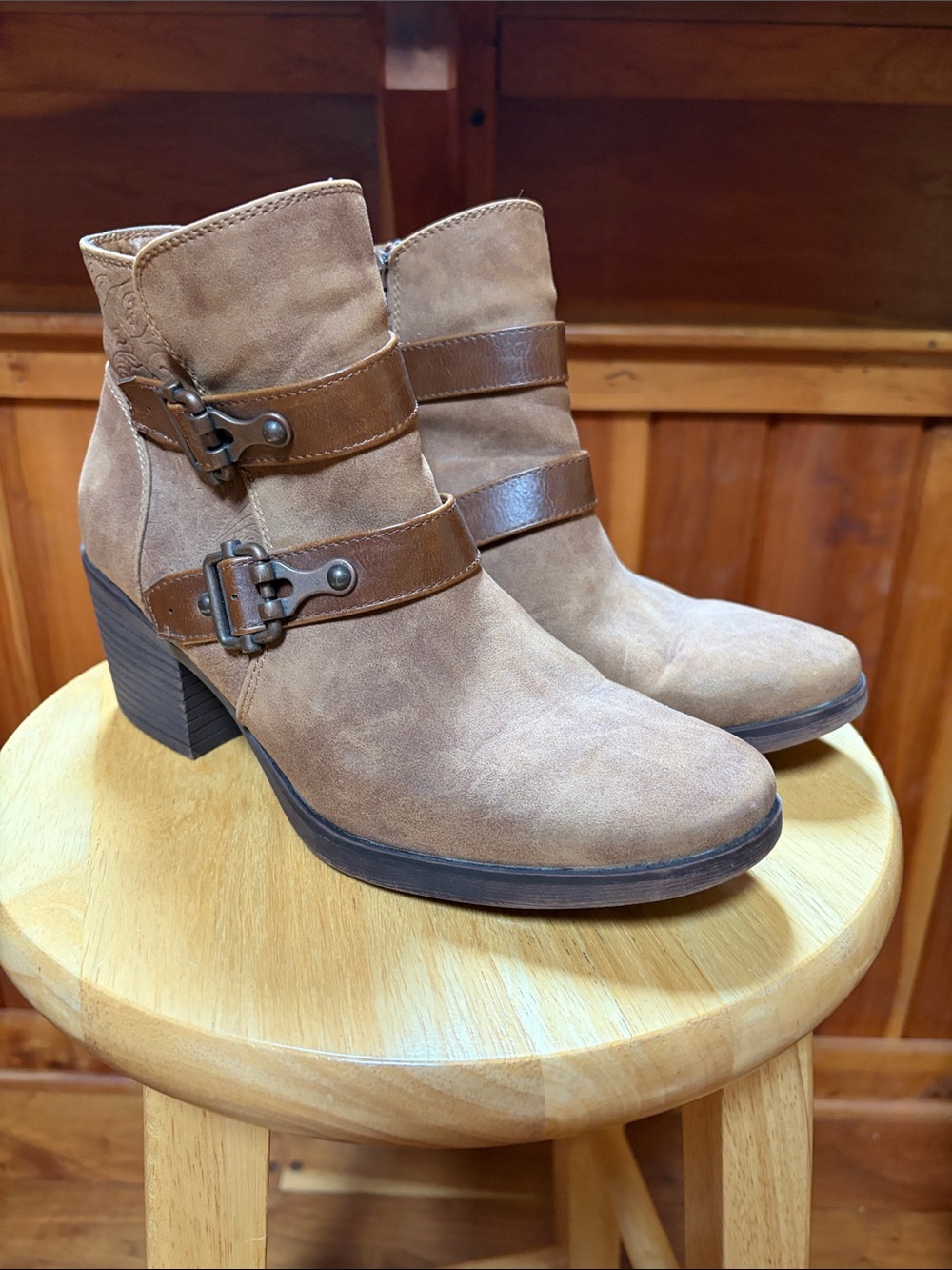 Women's Brown  Ankle Booties with Buckle Straps